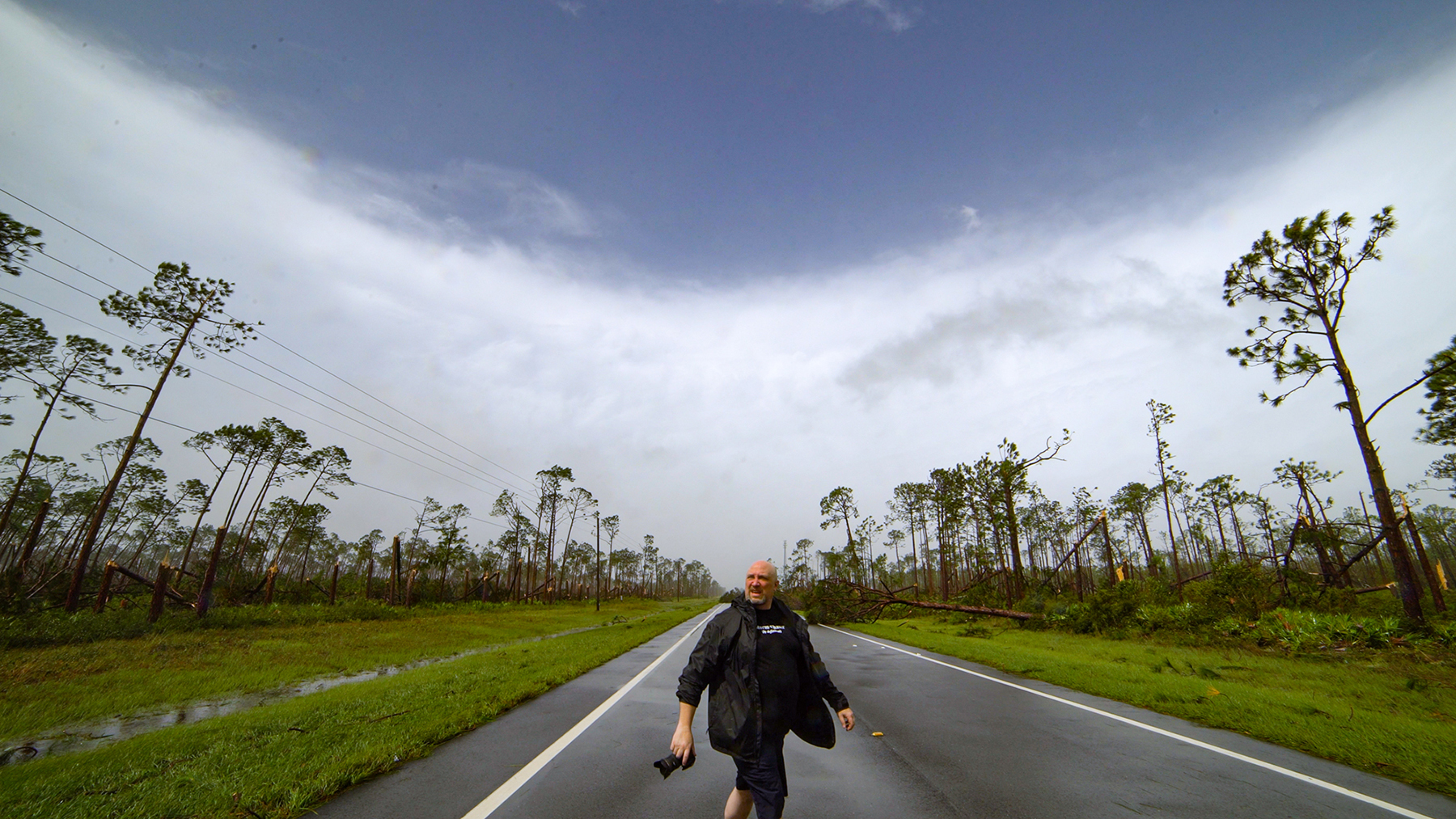 Doug Kiesling in the eye of Hurricane Michael